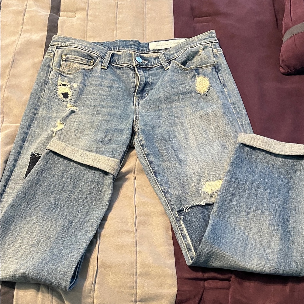 Treasure & Bond Light Blue Distressed Boyfriend Jeans, Size 29